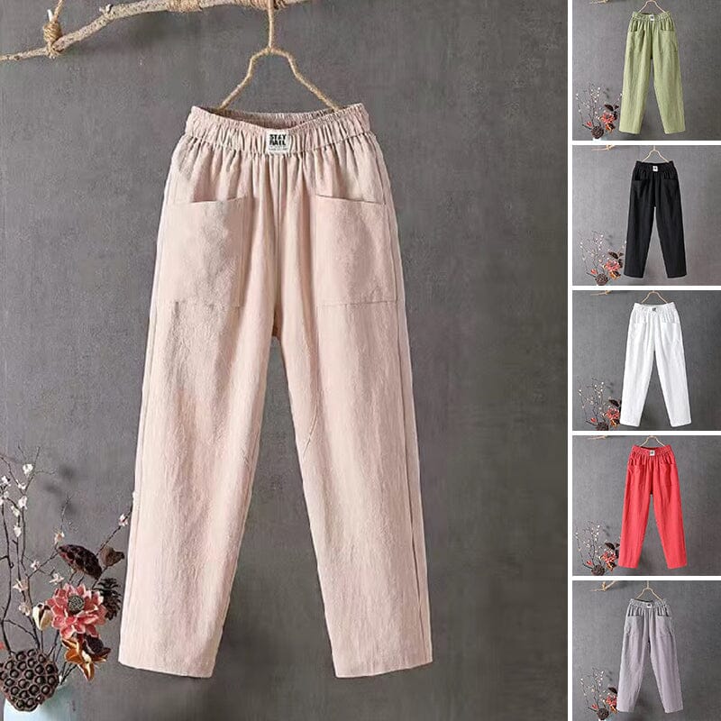 Julie | Casual Cotton Linen Trousers with Elasticated Waist
