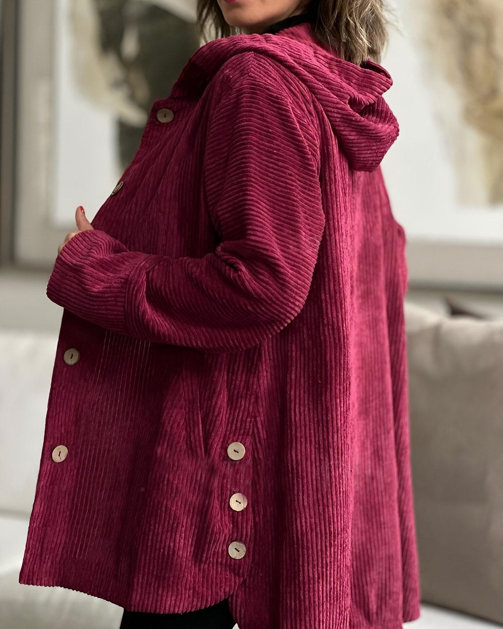 Amélie | Bordeaux Corduroy Coat