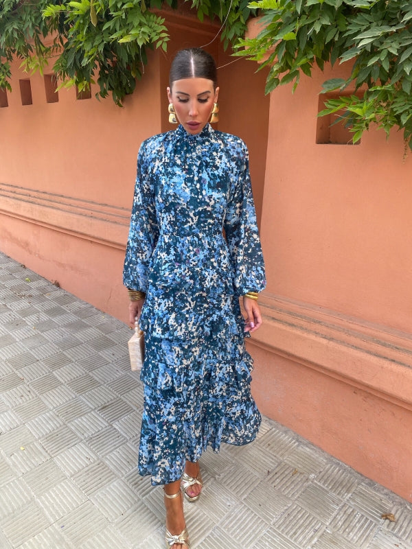 Isadora™ | Blue Elegant Midi Dress